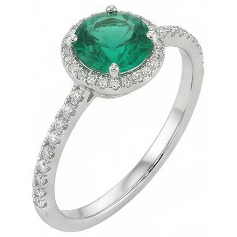 Smeraldo verde da 5,25 ct con diamante in oro bianco 14K