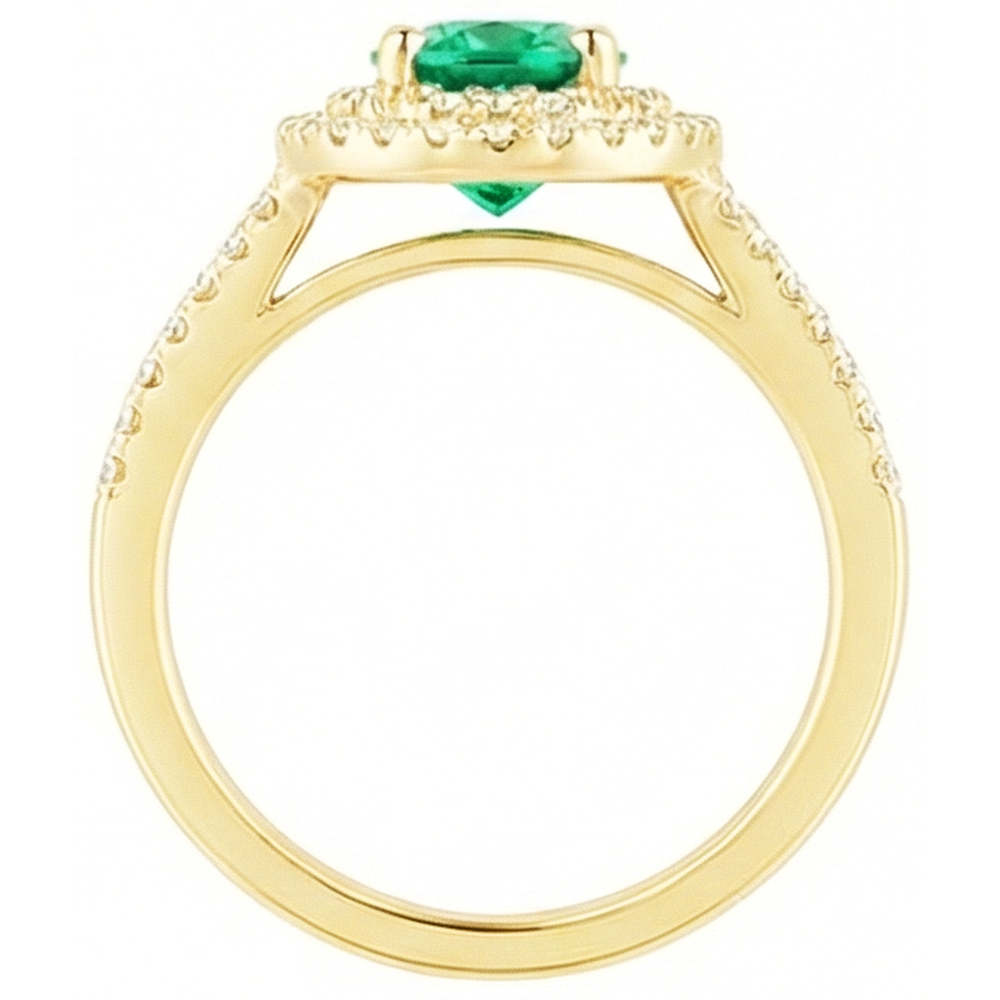 Smeraldo verde di forma ovale in oro 14K con anello di diamanti tondo 6 carati