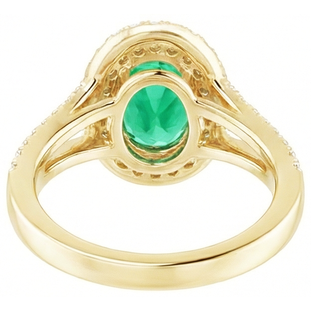 Smeraldo verde di forma ovale in oro 14K con anello di diamanti tondo 6 carati