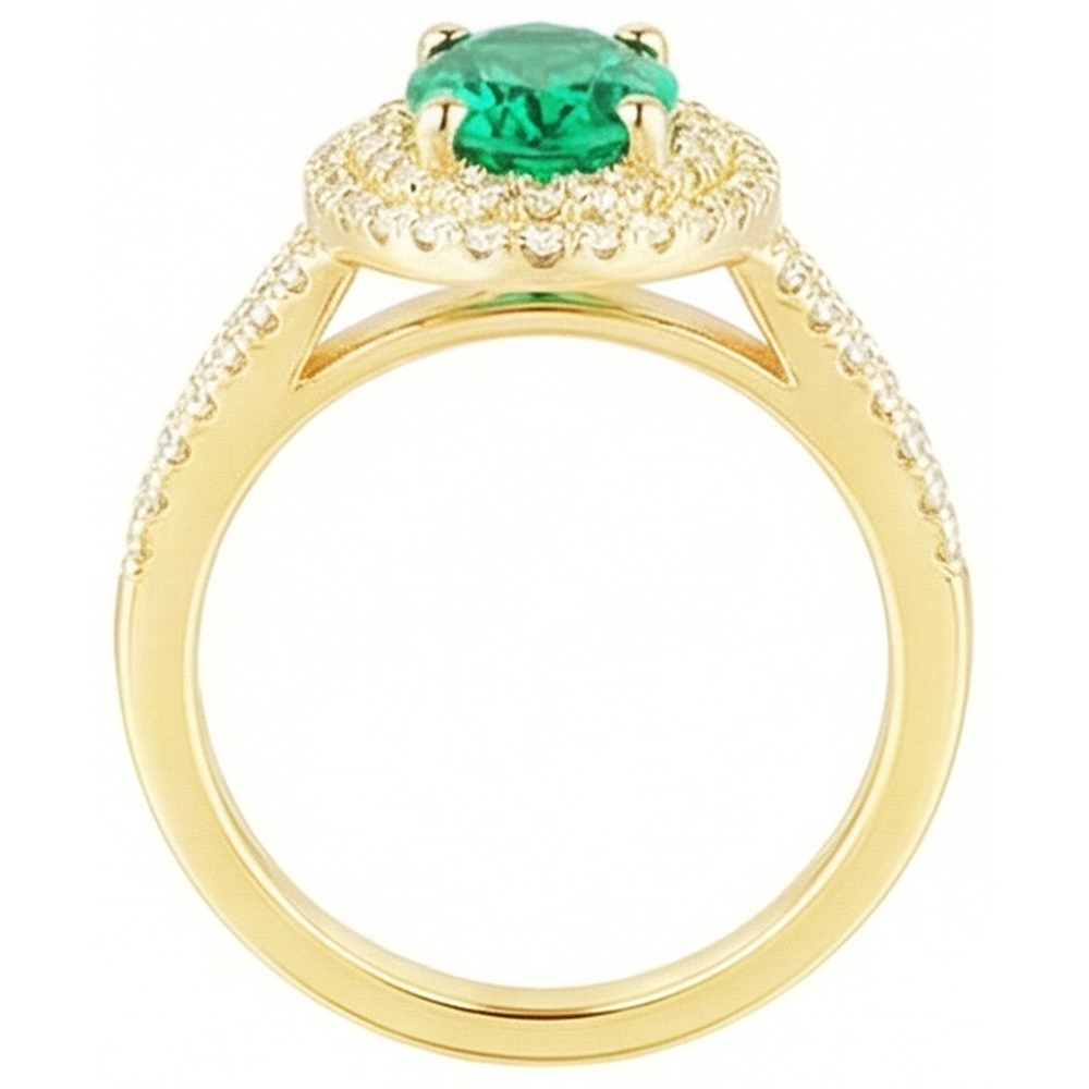 Smeraldo verde di forma ovale in oro 14K con anello di diamanti tondo 6 carati