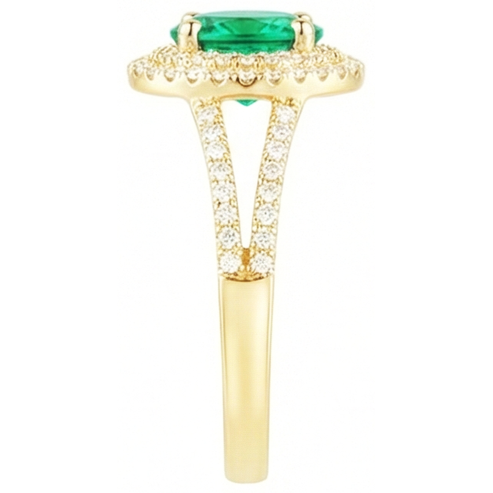 Smeraldo verde di forma ovale in oro 14K con anello di diamanti tondo 6 carati
