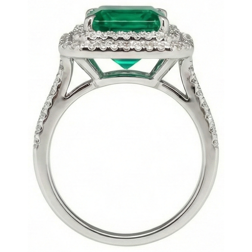 Smeraldo verde taglio principessa da 10 ct con anello di diamanti