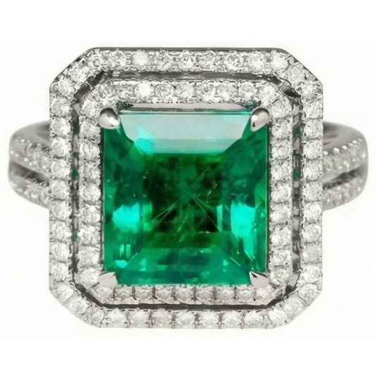 Smeraldo verde taglio principessa da 10 ct con anello di diamanti