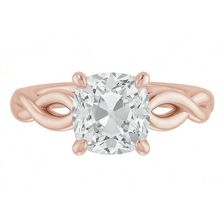 Diamante Fine Anello Monopietra 3 carati Oro Rosa 14K – vista frontale