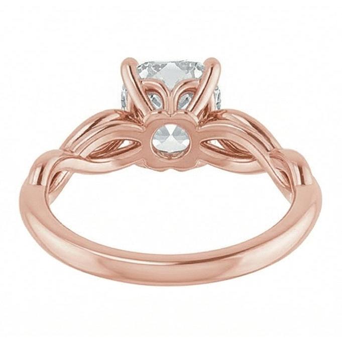 Diamante Fine Taglio Cushion Anello Monopietra in Oro Rosa 14K – vista posteriore