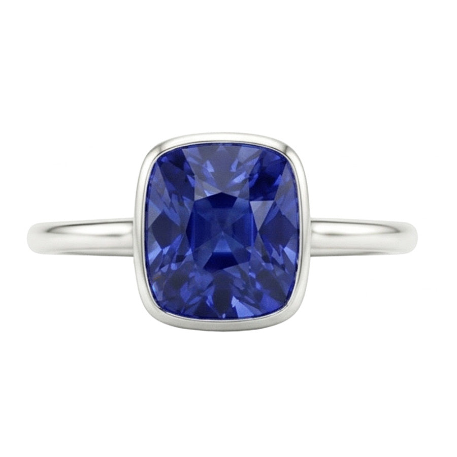 Solitaire Cushion Zaffiro Anello Bezel Set 2 Carati Gemstone Jewelry