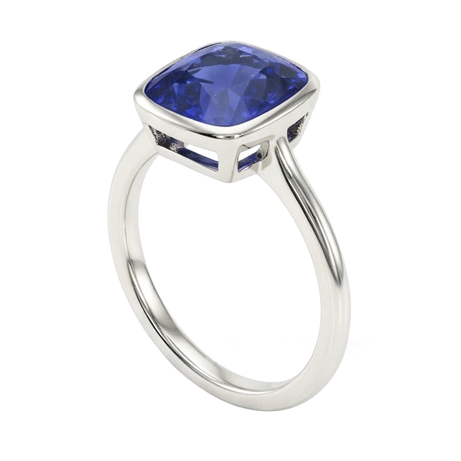 Solitaire Cushion Zaffiro Anello Bezel Set 2 Carati Gemstone Jewelry