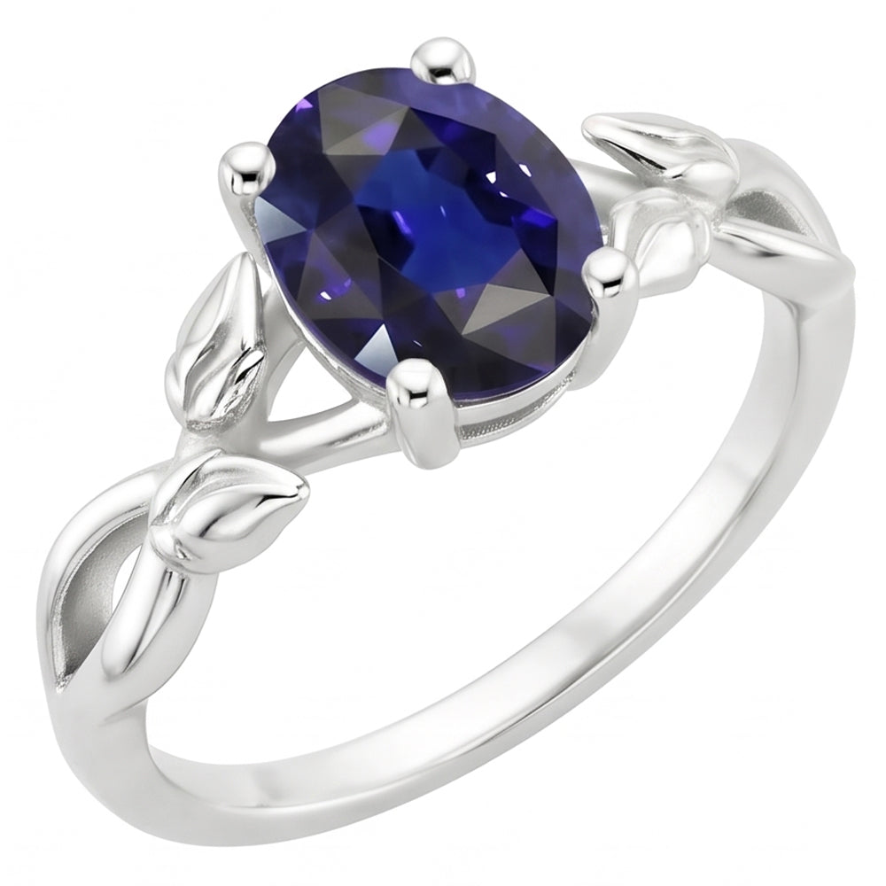 Solitaire Gemstone Jewelry Anello Leaf Style Ceylon Sapphire 2 carati