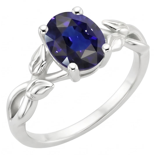 Solitaire Gemstone Jewelry Anello Leaf Style Ceylon Sapphire 2 carati