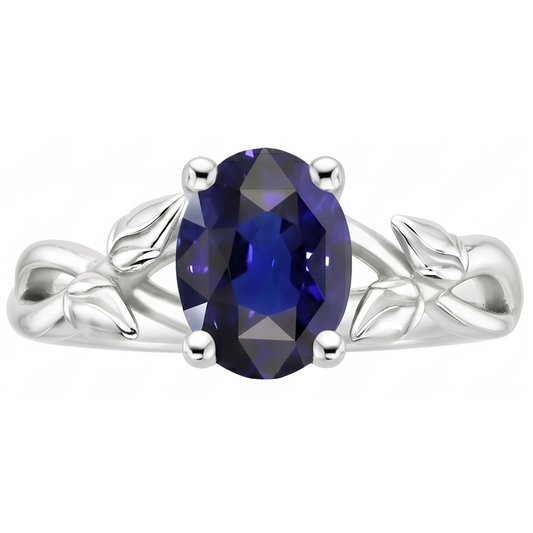 Solitaire Gemstone Jewelry Anello Leaf Style Ceylon Sapphire 2 carati