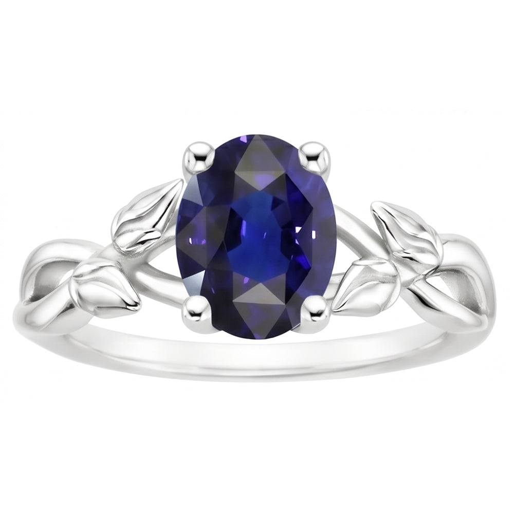 Solitaire Gemstone Jewelry Anello Leaf Style Ceylon Sapphire 2 carati