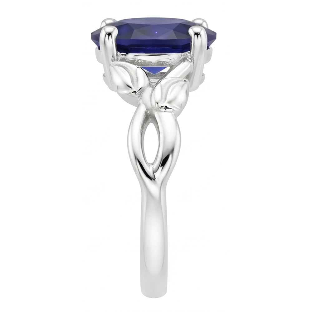 Solitaire Gemstone Jewelry Anello Leaf Style Ceylon Sapphire 2 carati