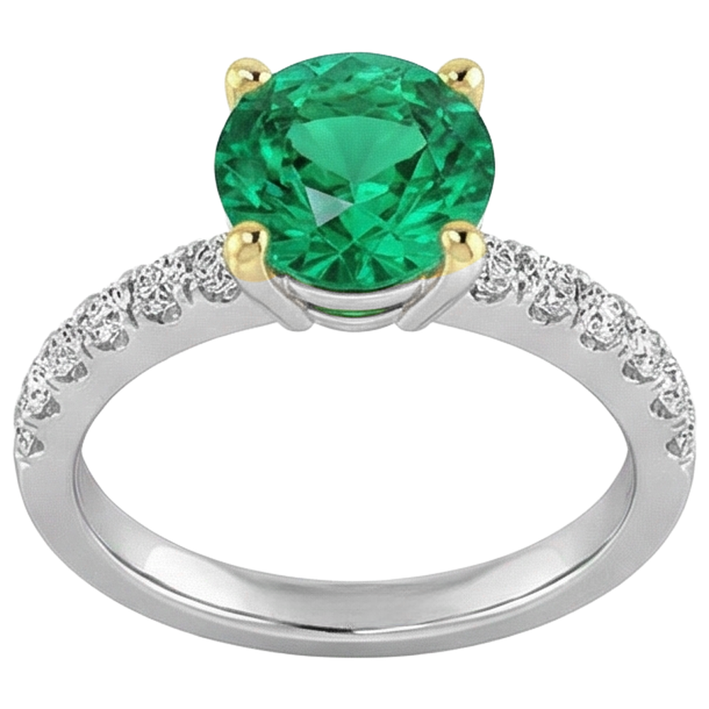 Anello Pietra Colorata Oro 14 Carati Bicolore con Smeraldo Colombiano – vista profilo