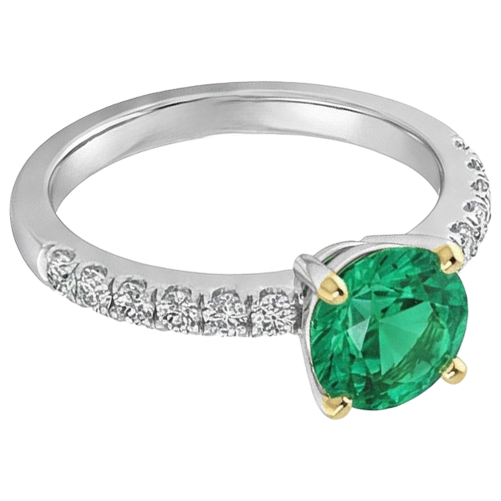 Anello Pietra Colorata Oro 14 Carati Bicolore con Smeraldo Colombiano – vista angolare