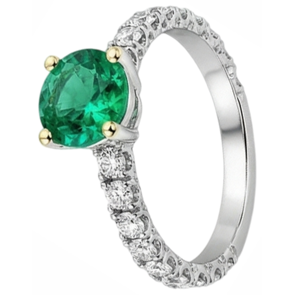 Smeraldo Colombiano Anello con Pietra Preziosa 2,50-carati Oro Due Toni 14K – vista laterale