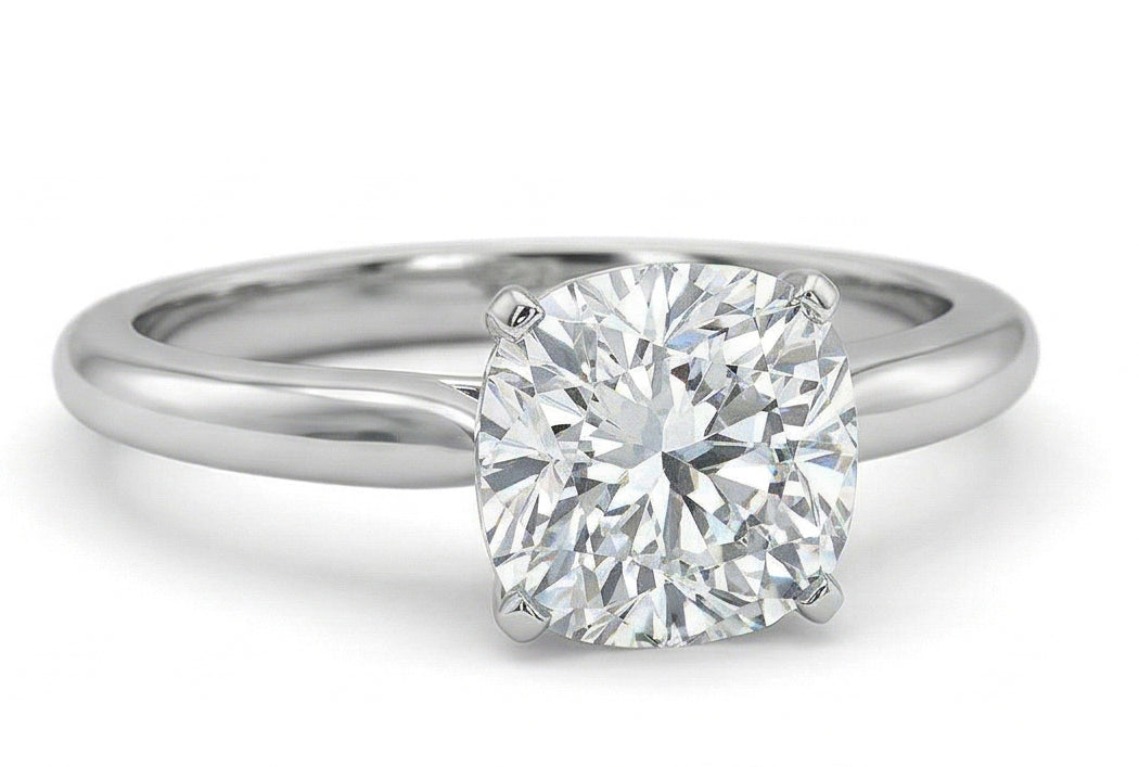 Solitaire Grande Fede Nuziale Con Naturale Diamante Taglio Cuscino Da 3 Carati Oro Bianco