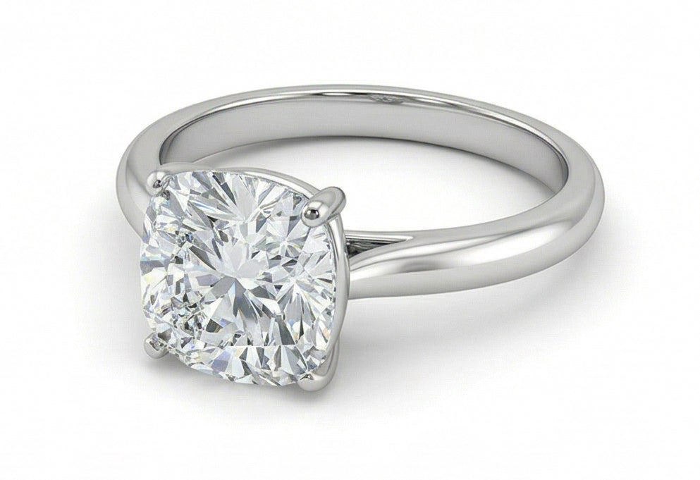 Solitaire Grande Fede Nuziale Con Naturale Diamante Taglio Cuscino Da 3 Carati Oro Bianco
