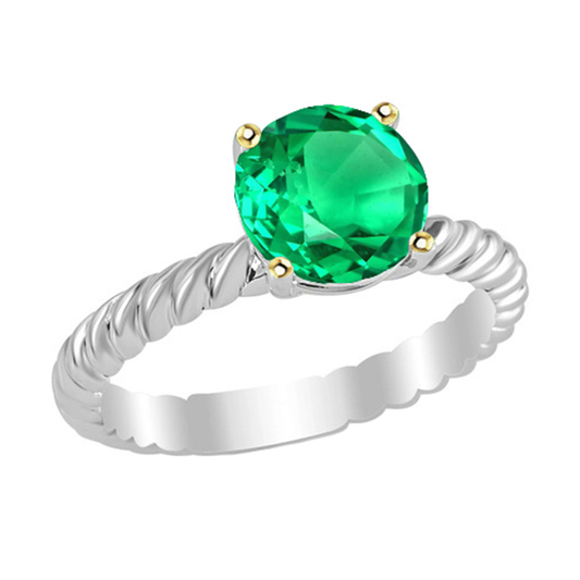 Smeraldo Taglio Brillante Anello con Gemma in Oro 14 Carati Bicolore – vista principale