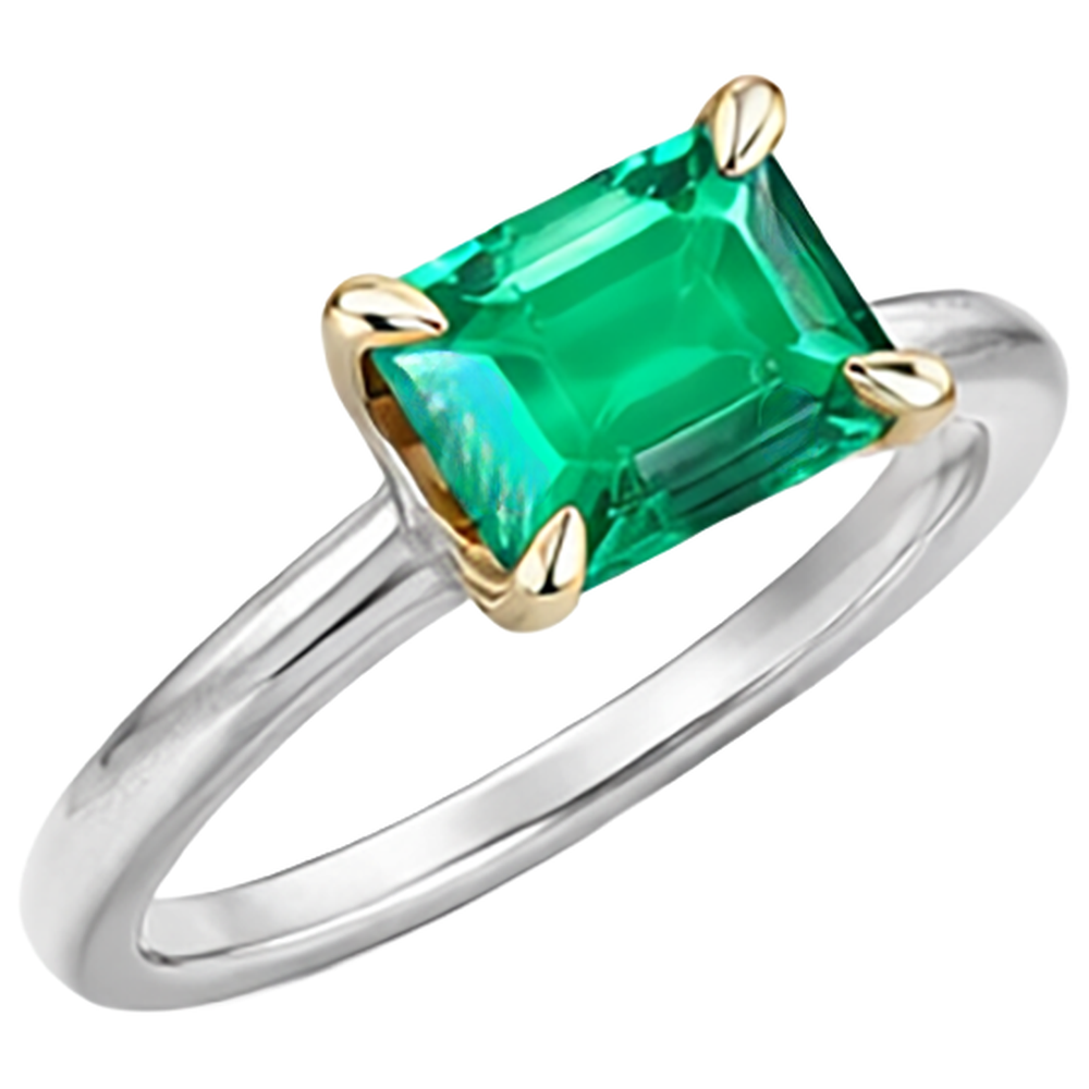 Smeraldo Fine Anello con Gemma 2-carati Oro Bicolore 14K – vista laterale