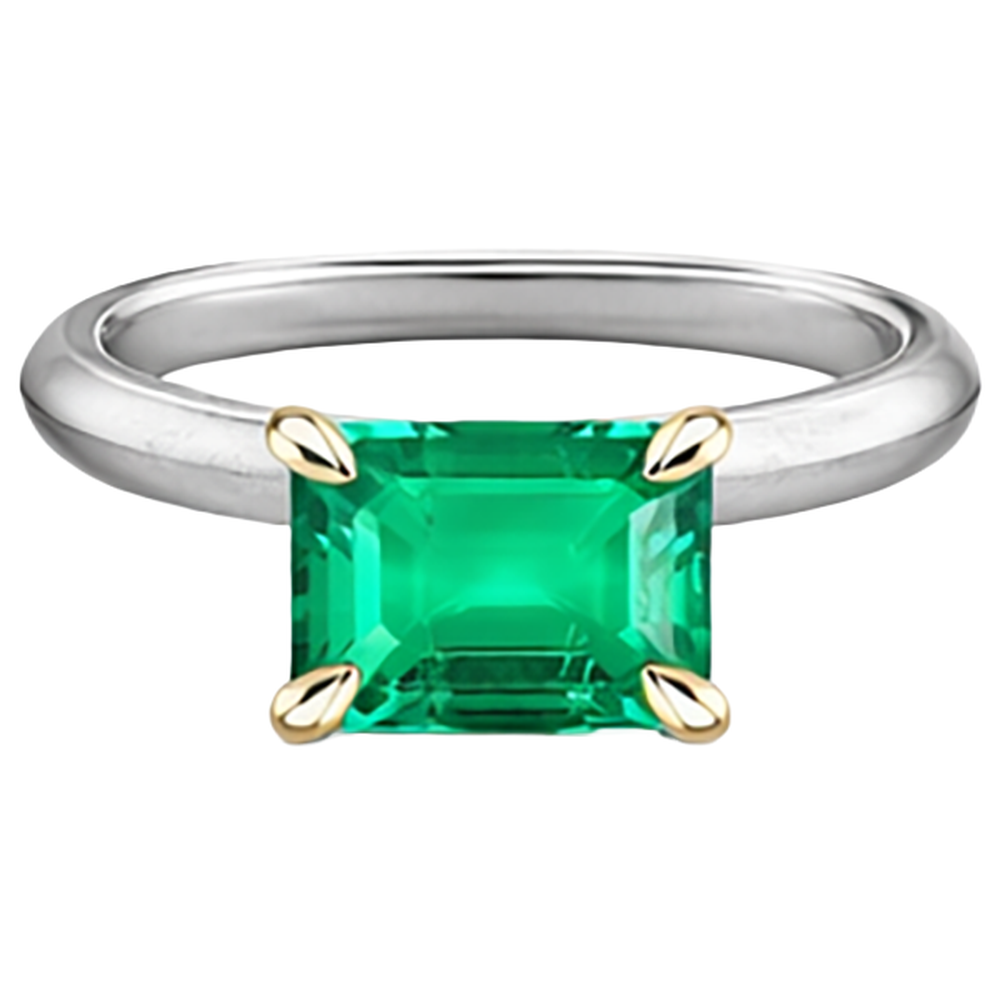 Anello con Gemma Oro Bicolore 14K con Smeraldo Fine – vista frontale