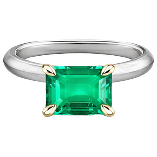 Anello con Gemma Oro Bicolore 14K con Smeraldo Fine – vista frontale