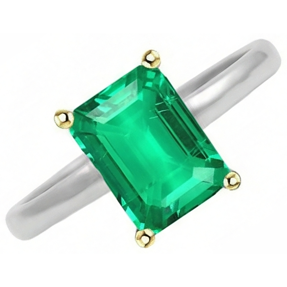 Taglio a Gradini Smeraldo Fine anello in Oro 14 Carati Bicolore – vista laterale