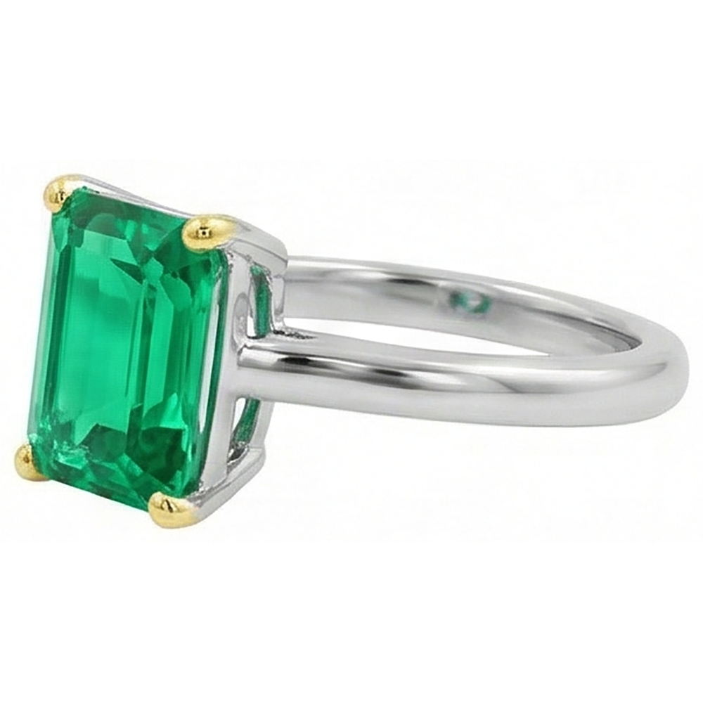 Smeraldo Fine Anello Pietra Colorata 3,50-carati Oro 14 Carati Bicolore – vista profilo