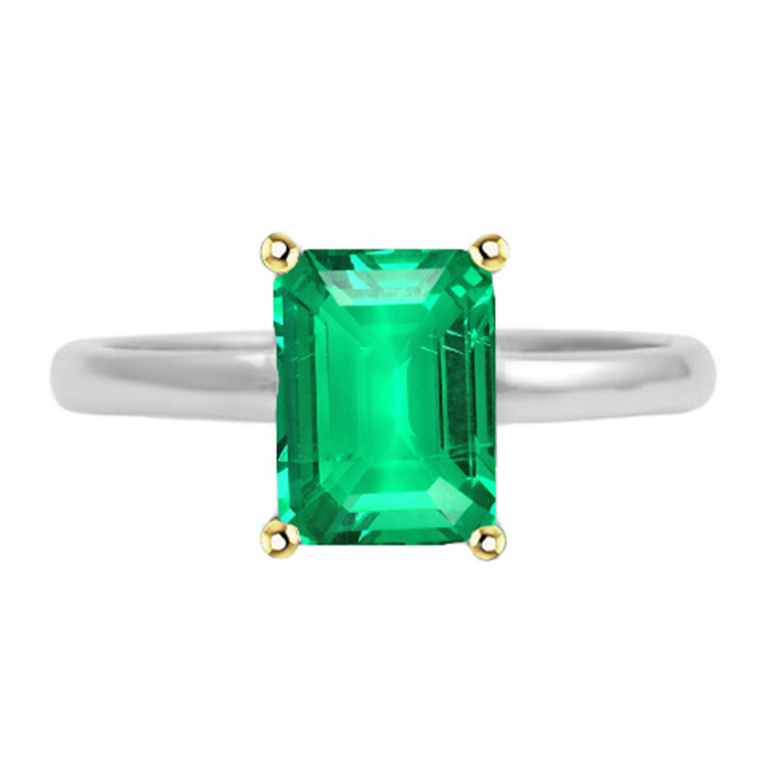 Anello Pietra Colorata Oro 14 Carati Bicolore con Smeraldo Fine – vista principale