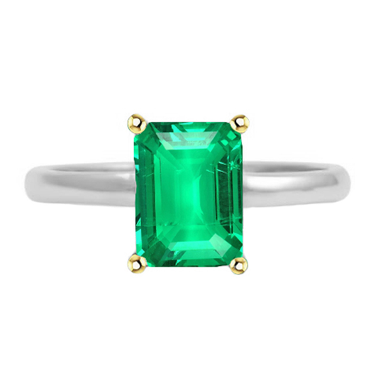Anello Pietra Colorata Oro 14 Carati Bicolore con Smeraldo Fine – vista principale