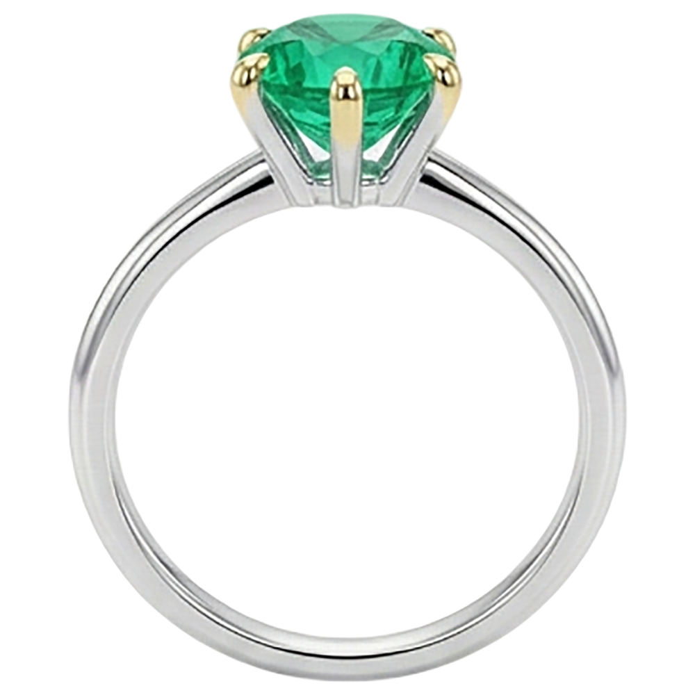 Anello con Pietra Preziosa Oro Due Toni 14K con Smeraldo Colombiano – vista profilo