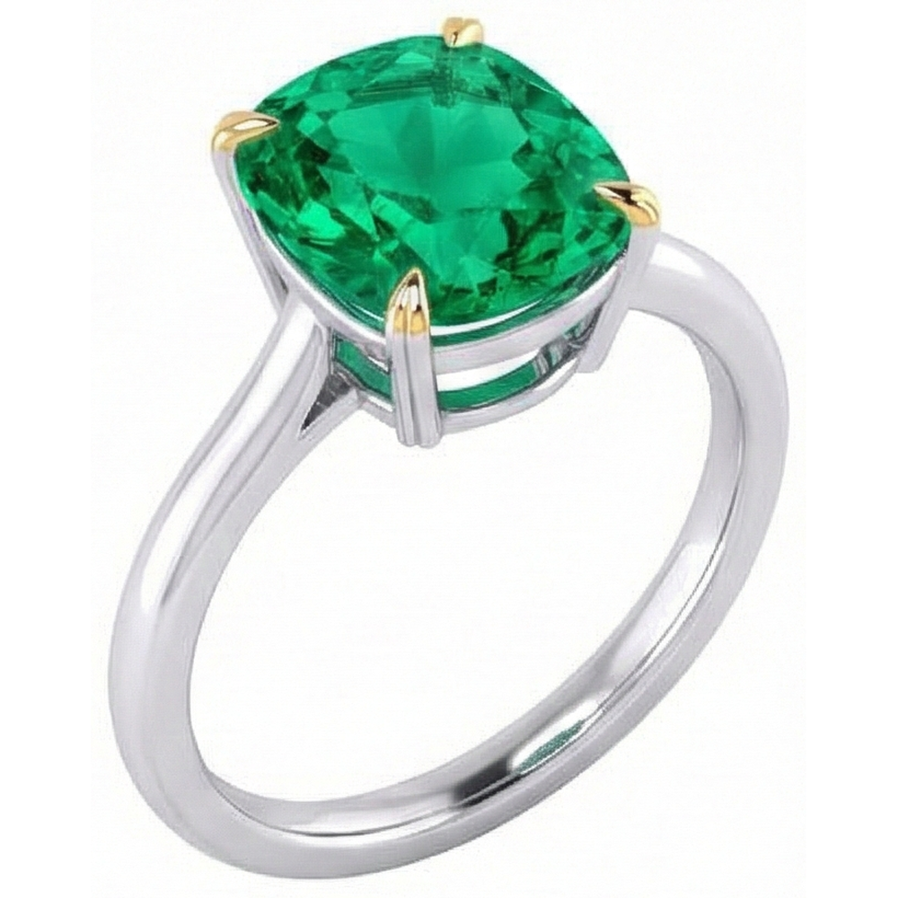 Smeraldo Colombiano Anello con Pietra Preziosa 3,50 carati Oro Bicolore 14K – vista frontale