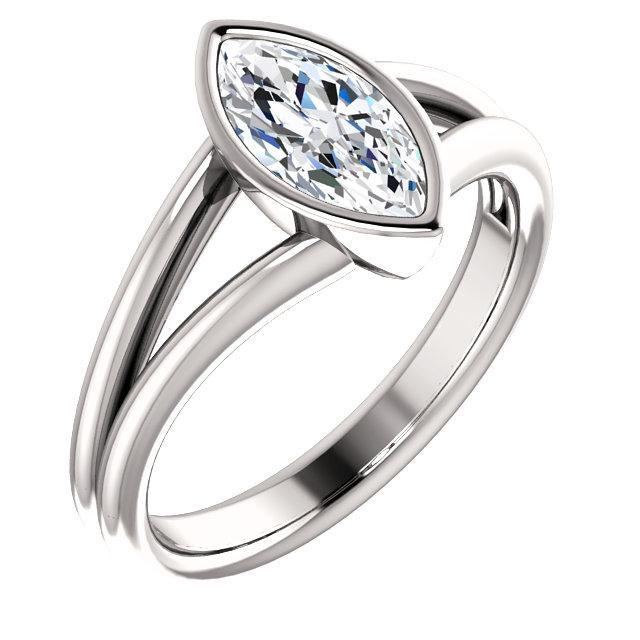 Solitaire Marquise Naturale Diamond Ring 3 Carati Bezel Split Shank Jewelry