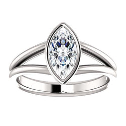 Solitaire Marquise Naturale Diamond Ring 3 Carati Bezel Split Shank Jewelry