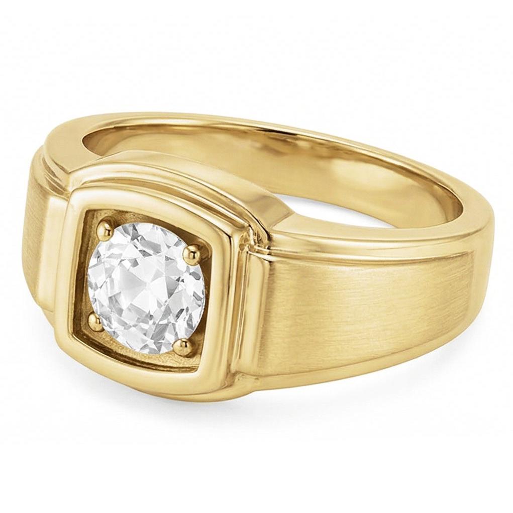 Cuscino Antico Diamante anello in Oro Bianco 14K – vista laterale