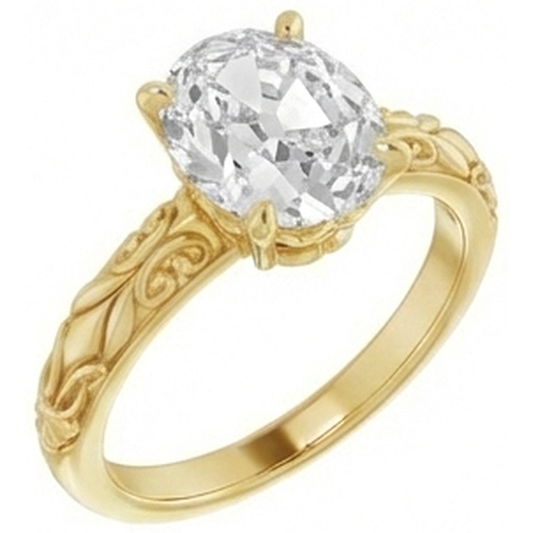 Brillante Cuscino Antico Anello Monopietra in Oro Giallo 14K – vista frontale