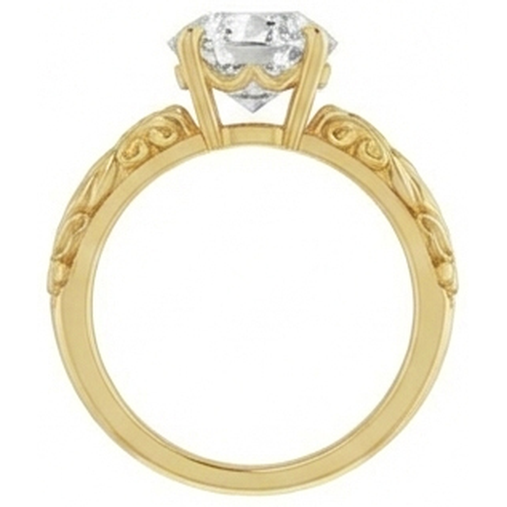 Cuscino Antico Brillante anello in Oro Giallo 14K – vista laterale
