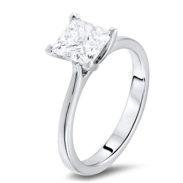 Solitaire Princess Cut 2.85 Carati Prong Set Vero Diamond Wedding Ring