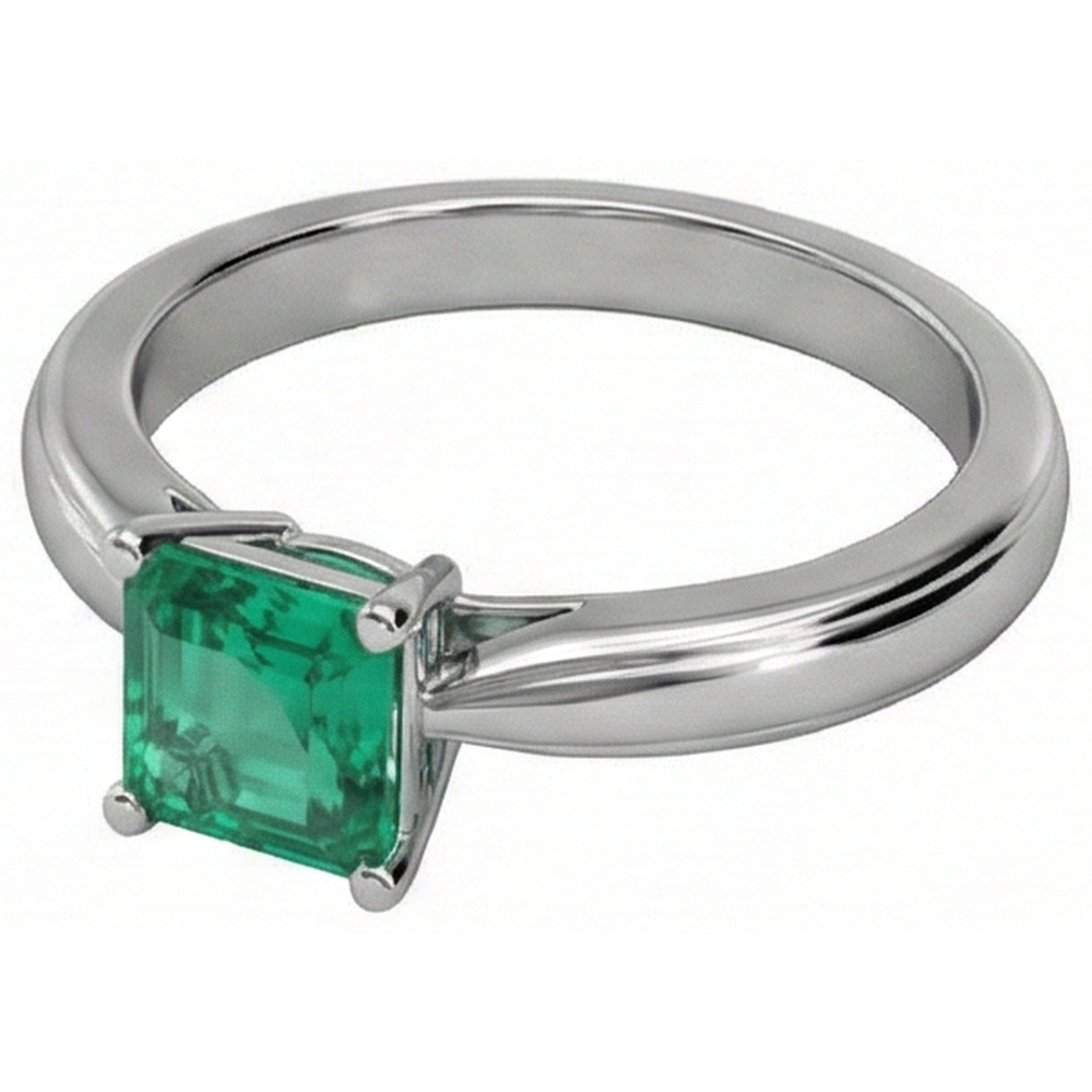 Solitaire Princess Cut Verde Smeraldo 2.50 Carati Fede Nuziale Oro Bianco