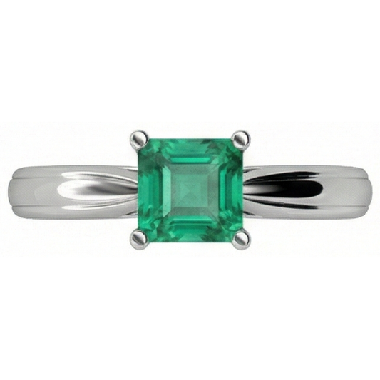 Solitaire Princess Cut Verde Smeraldo 2.50 Carati Fede Nuziale Oro Bianco
