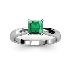 Solitaire Princess Cut Verde Smeraldo 2.50 Carati Fede Nuziale Oro Bianco