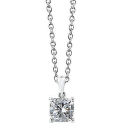 Solitaire Princess Vero Diamond Pendente Collana 2.50 Carati In Oro Bianco 14K