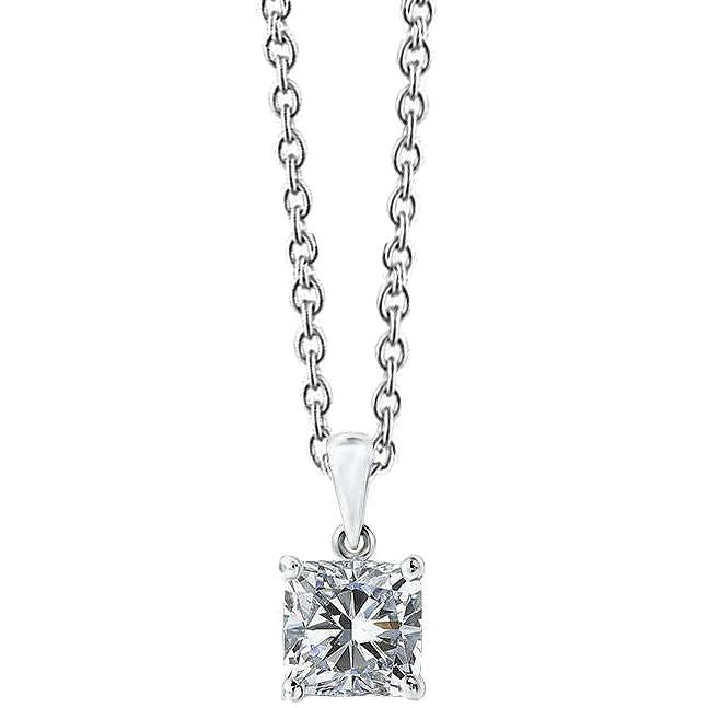 Solitaire Princess Vero Diamond Pendente Collana 2.50 Carati In Oro Bianco 14K