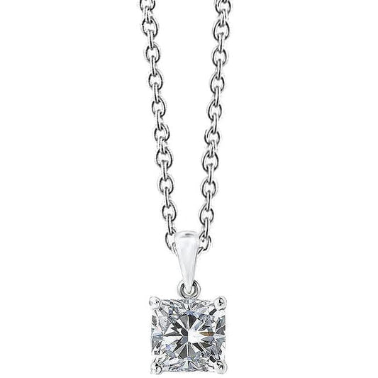 Solitaire Princess Vero Diamond Pendente Collana 2.50 Carati In Oro Bianco 14K
