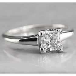 Solitaire Radiant Anello Di Fidanzamento Con Genuino Diamante 1 Carato In Oro Bianco 14K