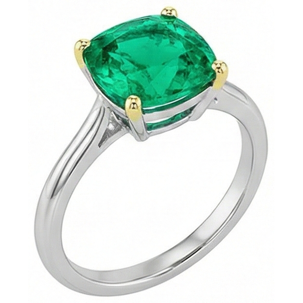 Smeraldo Fine Anello Pietra Colorata 3,50 carati Oro Bicolore 14K – vista frontale