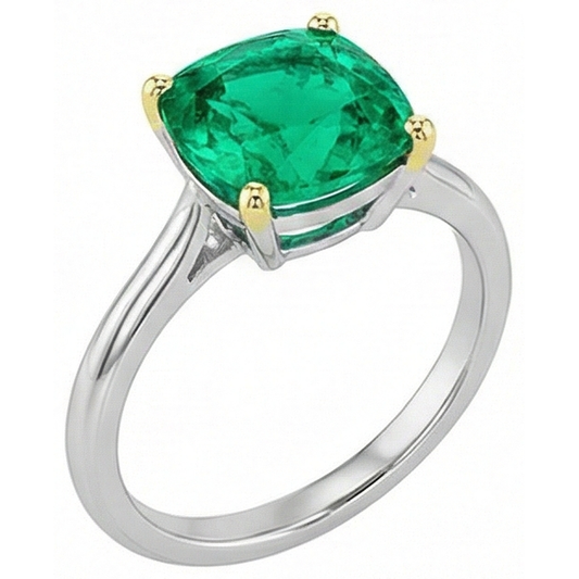 Smeraldo Fine Anello Pietra Colorata 3,50 carati Oro Bicolore 14K – vista frontale