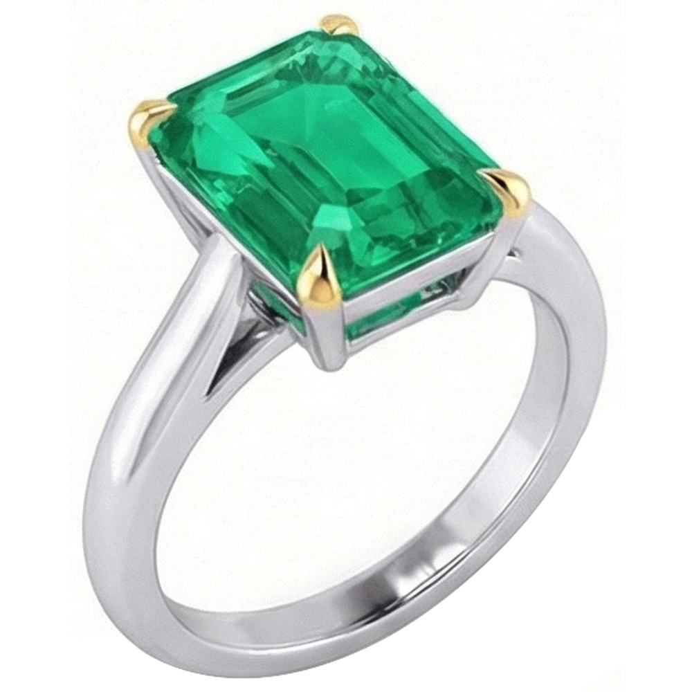 Smeraldo Fine Anello Pietra Colorata 4 carati Oro Due Toni 14K – vista laterale