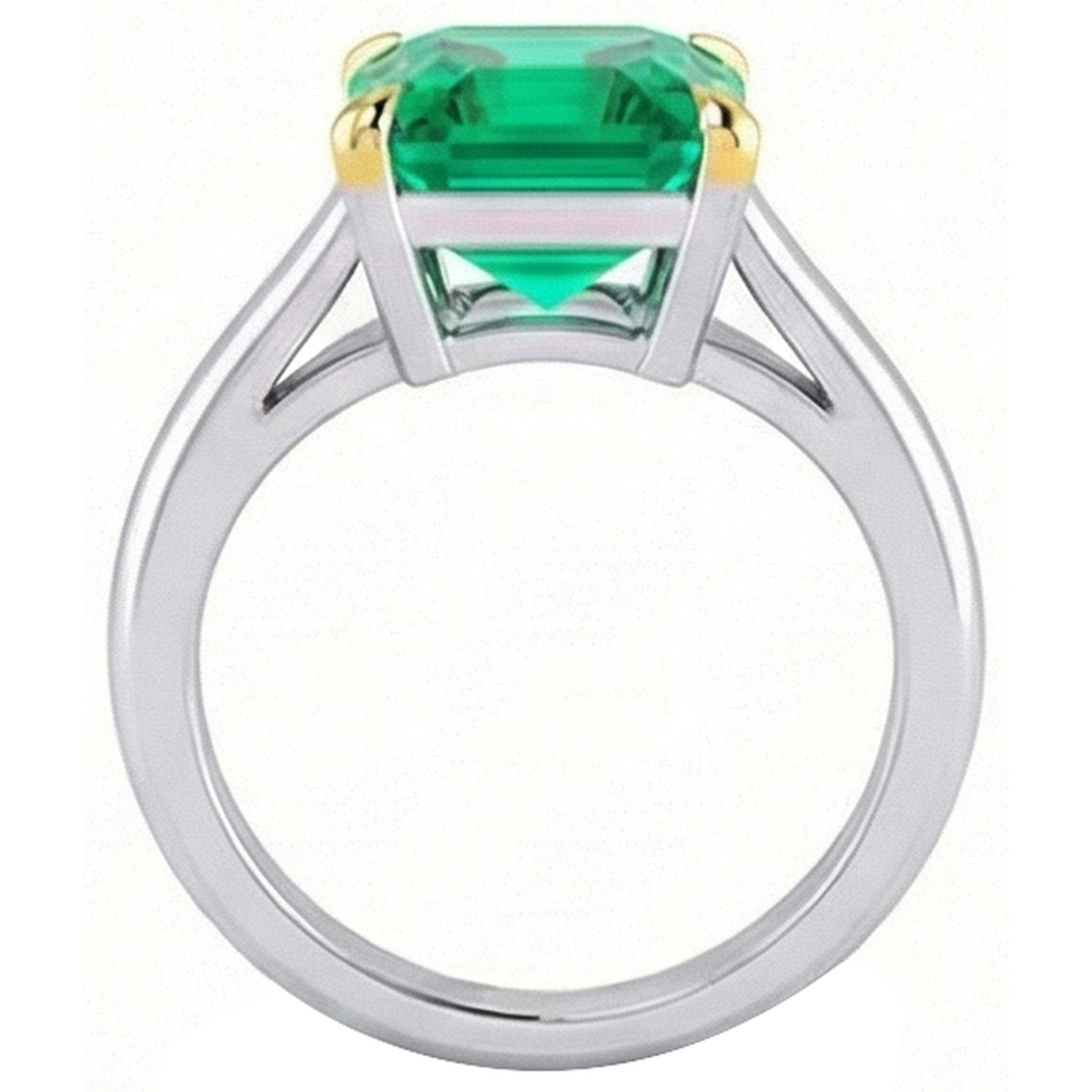 Taglio a Gradini Smeraldo Fine anello in Oro Due Toni 14K – vista profilo
