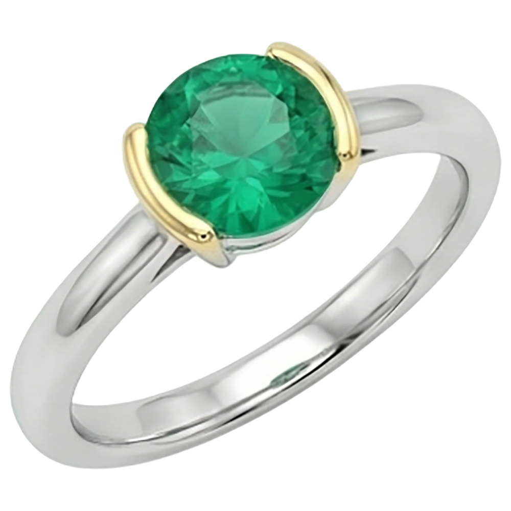 Anello Pietra Colorata Oro 14 Carati Bicolore con Smeraldo – vista angolare