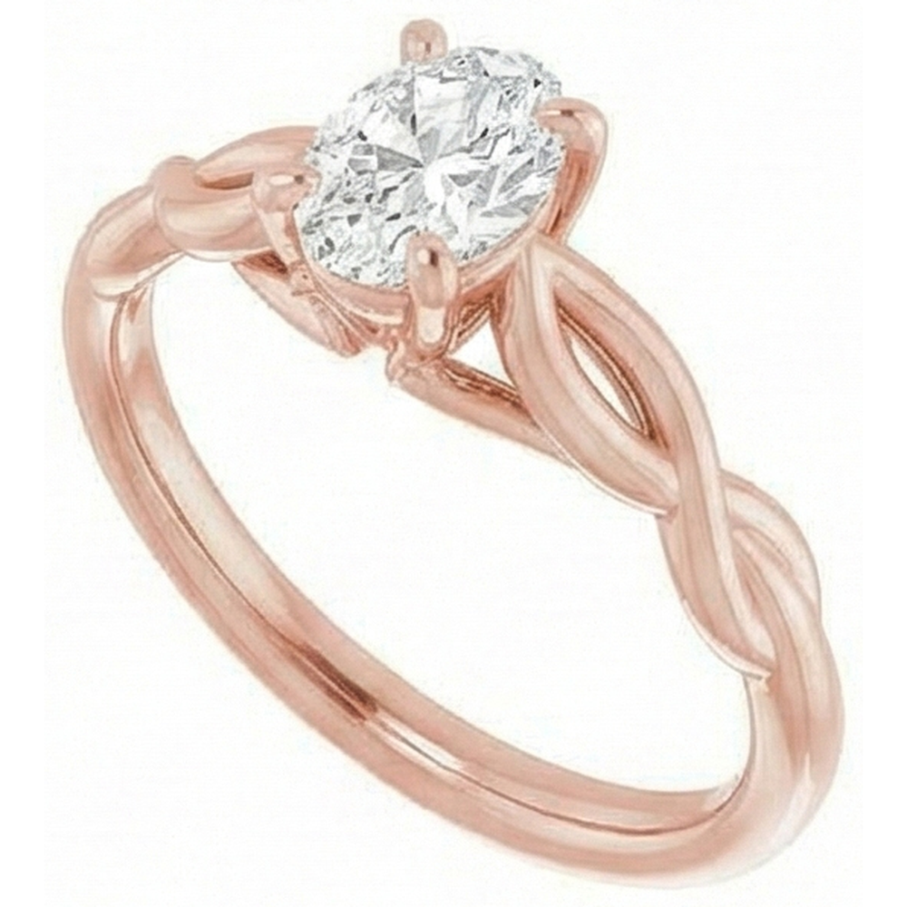 Cuscino Antico Diamante Fine anello in Oro 14 Carati Rosa – vista laterale